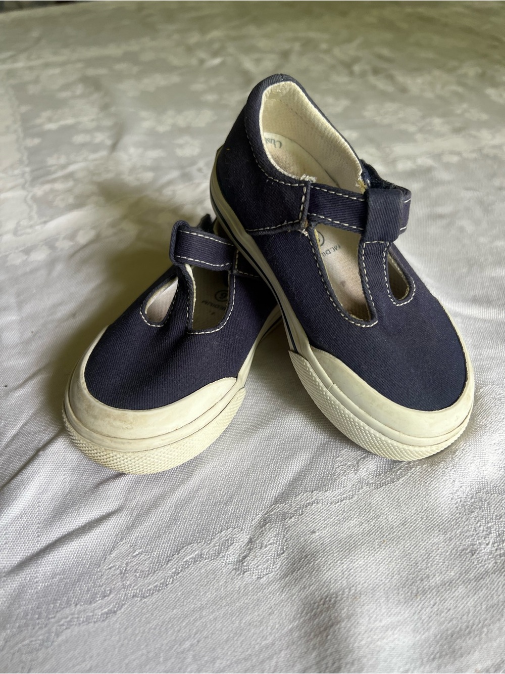 FootMates Navy and White T-Strap Canvas Sneakers for Kids
